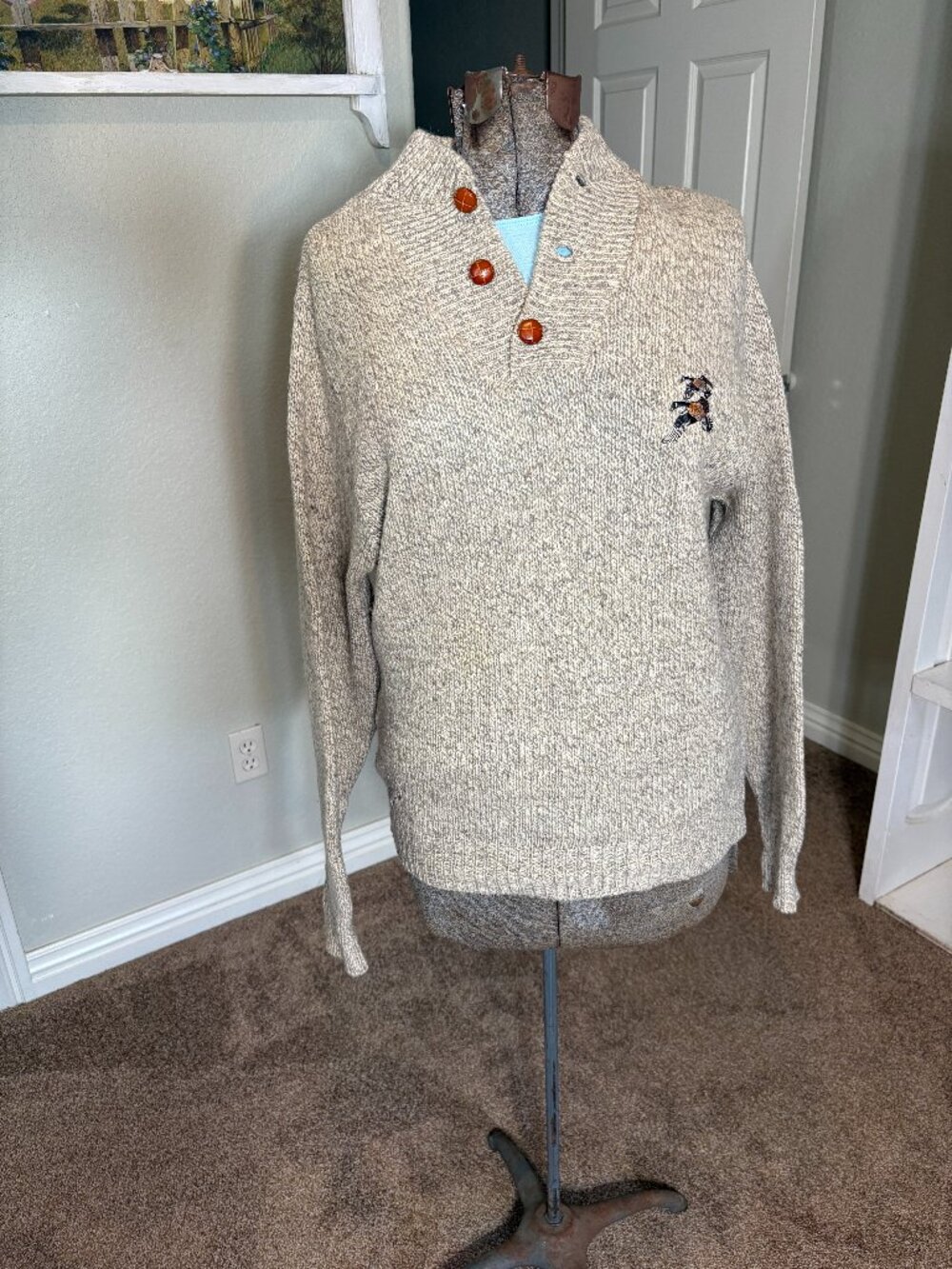 Vintage GUIDE LINE OUTFITTING Wool Sweater w Geese Accent Patch